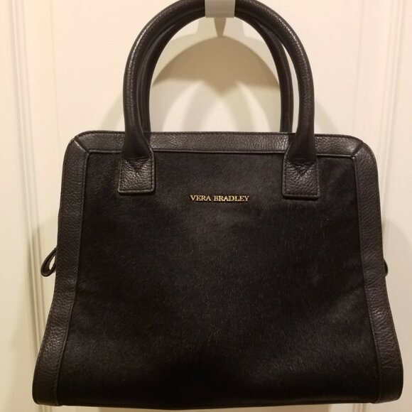 VERA BRADLEY Natalie -Leather and Calf Hair- Limited Edition Handbag Purse Black - Picture 1 of 9